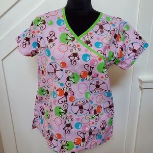 Fun Pastel Monkey scrub nurses top